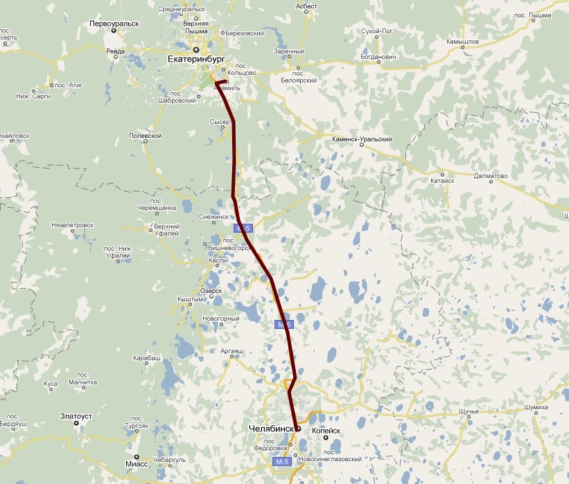 Екатеринбург - Челябинск Карта Екатеринбург - Челябинск Карта